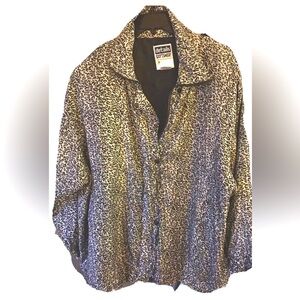 Details vintage black LEOPARD PRINT SILK ZIP UP JACKET womens size  1X MOB WIFE